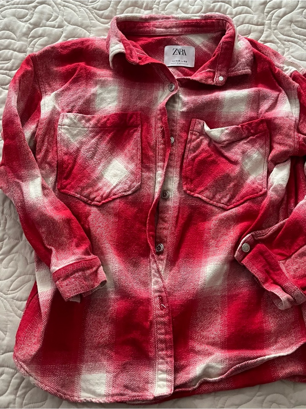ZARA kids Red and White Plaid Button-Up Shirt Size 11-12